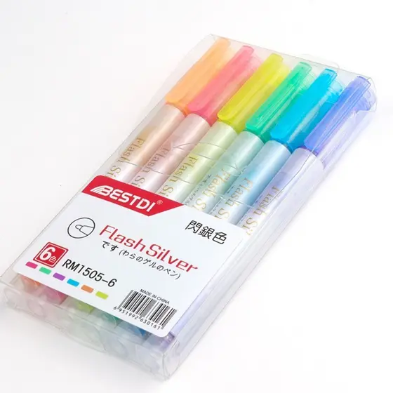 Kit Canetas Marca-texto Com Glitter 6 Cores Forma de Garrafa pastéis/material escolar/mini lembrancinha