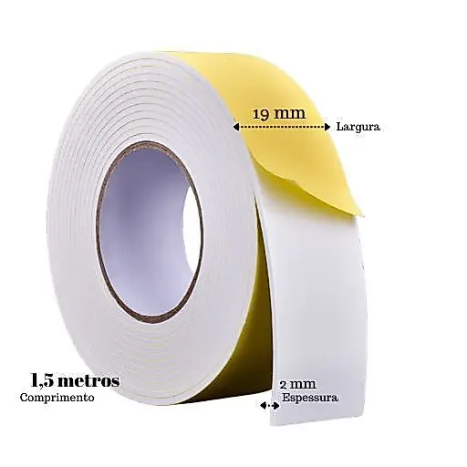 Fita Banana Adesiva Dupla Face Espuma 19mm c/1,5 metros 5KIT