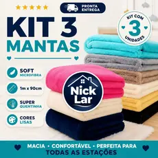 Kit 03 Manta Cobertor para Cachorro Gato Pet Mantinha 100x90cm Peluciada Lavável Microfibra