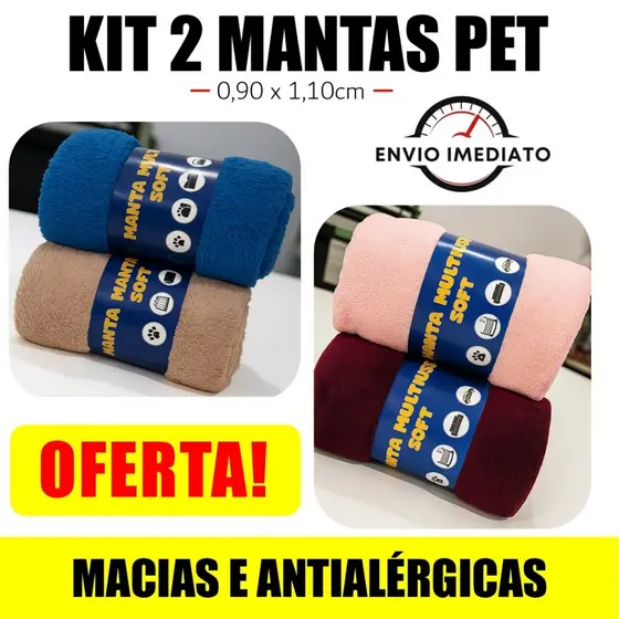 Kit 2 Mantas Pet Macias 90x100cm Para Cães e Gatos – Cores Variadas