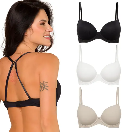 Kit 3 Sutiãs Com Bojo Modelo Push Up Alças Multiformas de Usar Tecido Poliamida