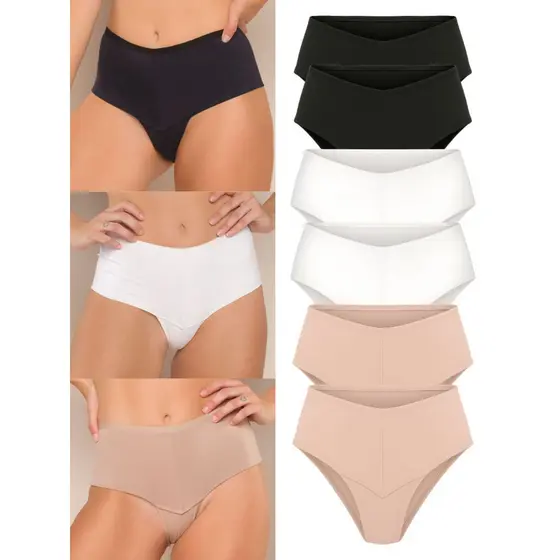 Kit 6 Calcinha Plus Size Cintura Alta Modeladora Firmadora Em Poliamida Do 42 ao 54