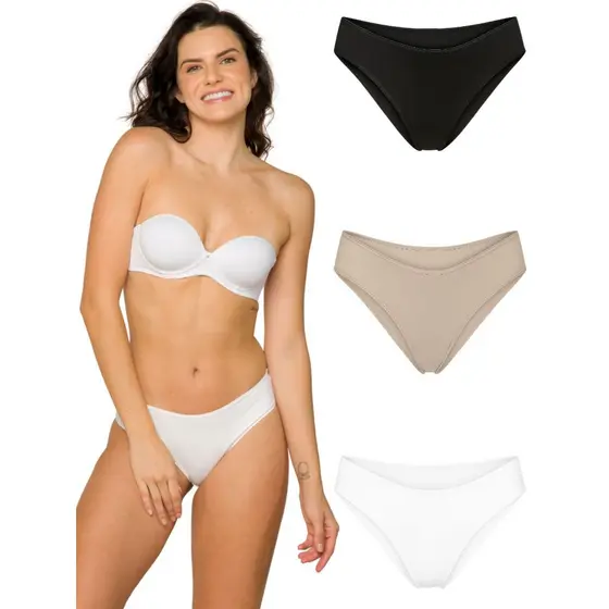 Kit 3 Calcinhas Lateral Dupla Toque Macio Em Poliamida Com Fundo 100% em Algodão