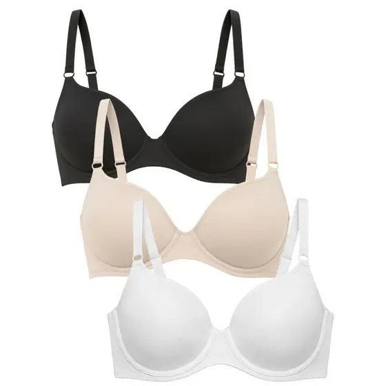 Kit 3 Sutiãs Alta Sustentação Com Bojo e Alças Reforçada Plus Size Em Poliamida