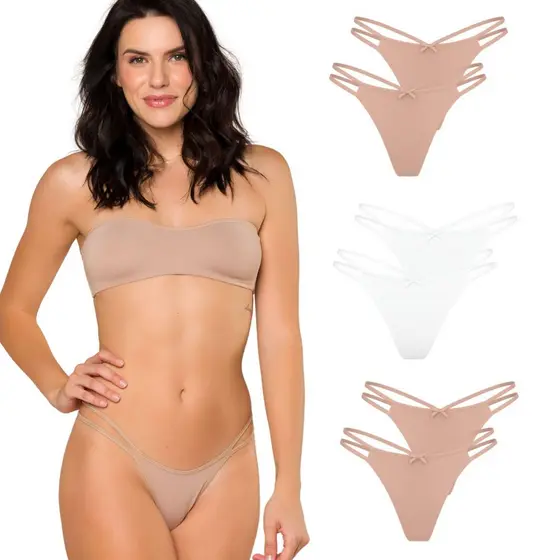 Kit 6 Calcinhas Fio Dental Com Alças Duplas Sensual em Poliamida Premium