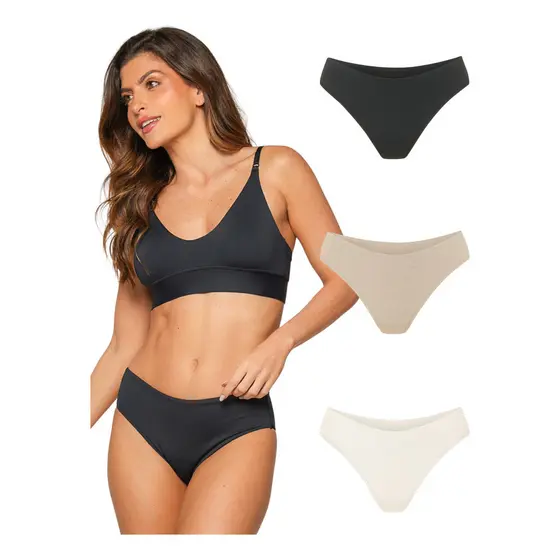 Kit 3 Calcinhas Modeladora Esconde Barriguinha Afina Cintura Em Poliamida
