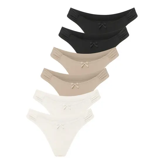 Kit 6 Calcinhas Tanga Com Lateral Em Dupla Camada Em Poliamida Alta Qualidade