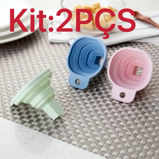 Funil Retrátil 2pçs Silicone Dobrável Flexível Cozinha