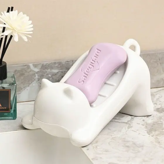 Saboneteira Porta Sabonete Gato Gatinho Banheiro Lavabo Pia Box Mesa Bancada Antiderrapante Drenagem