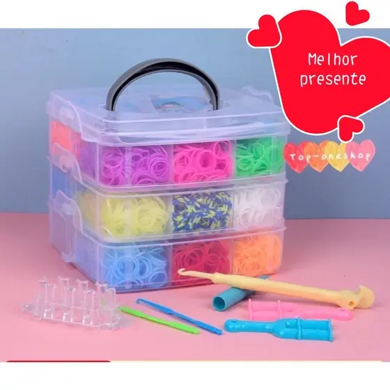 (com caxia) 3000 Elástico Loom Bands Clips Pulseira Cores Sortidas