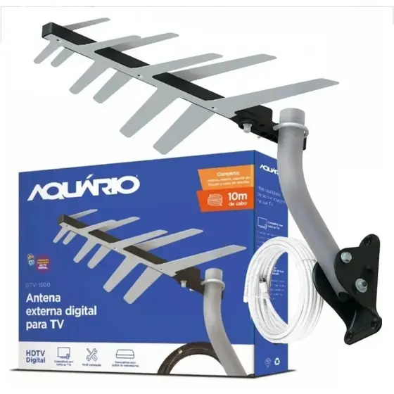 Antena Externa Digital Aquário Dtv-1500 Hdtv Cabo De 10m