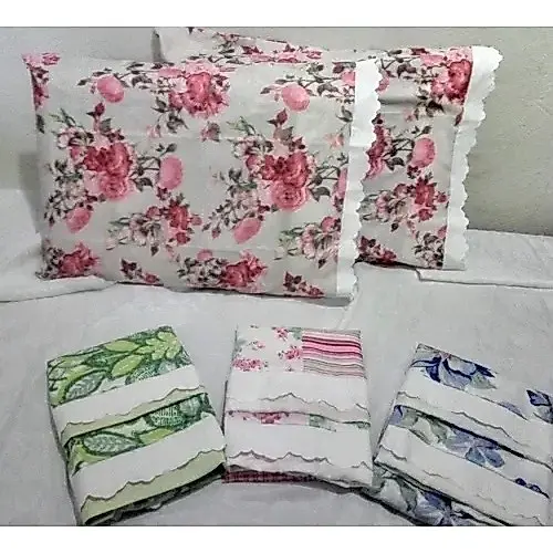 Kit 6  Fronhas Avulsas Algodão 180 Fios fronhas envelope com detalhes em lési varias estampas floridas e geometricas toque macio