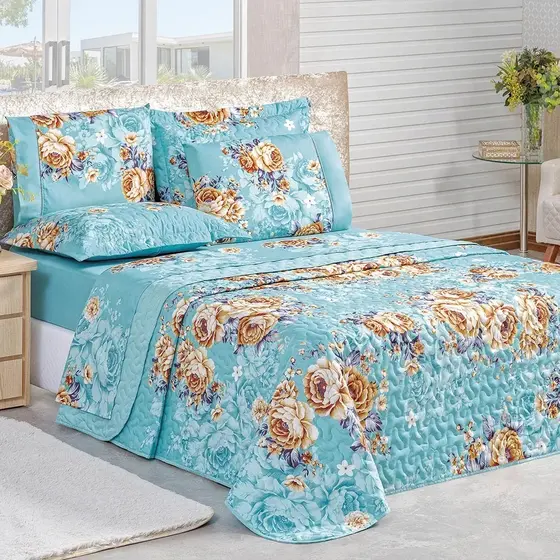 Cobre Leito Com Fronhas Casal Padrão 3 Peças Dupla Face Matelado Cama Box