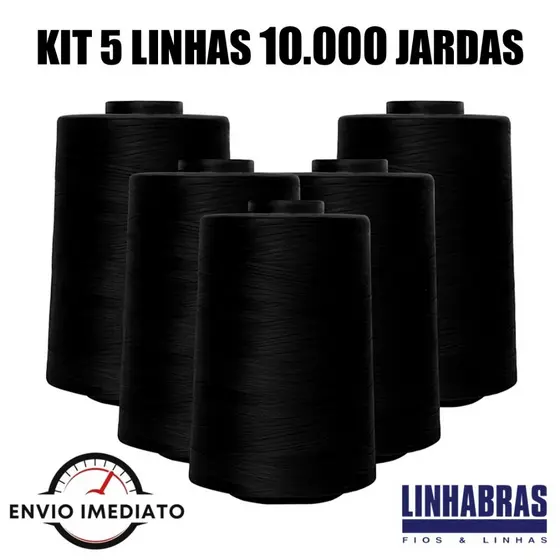 Kit 5 Linha De Costura 10.000 Jardas Preta | Linha de Costura | LinhaBras