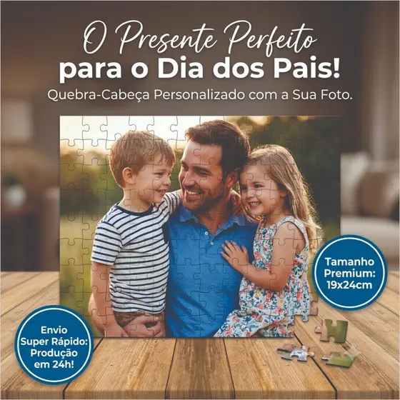 Presente Dia Dos Pais Quebra-Cabeça Personalizado Foto MDF Luxo Antireflexo Envio Em 24 Horas 49 Peças 90 Peças