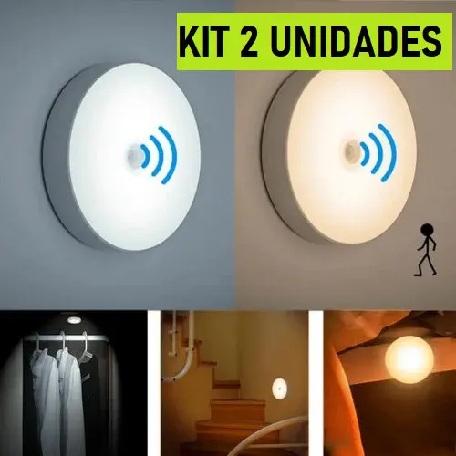 KIT 2 Bicolor Lâmpada Led Recarregável Sem fio com Sensor de Presença Luminária