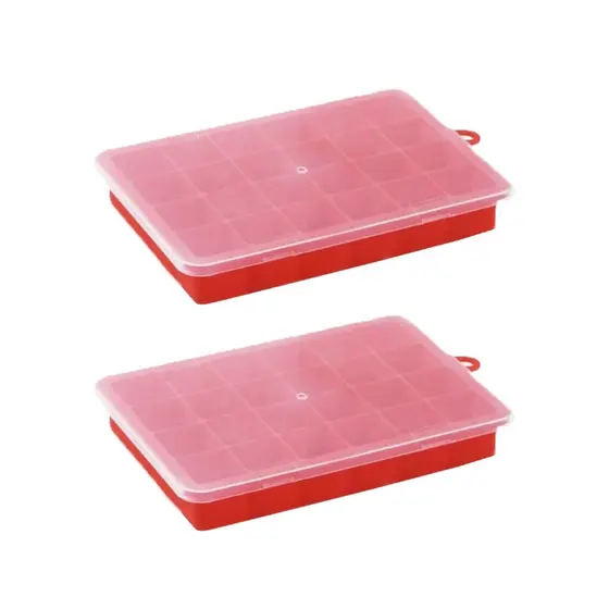 Kit 2 Formas De Gelo De Silicone 24 Cubos Com Tampa 20cm