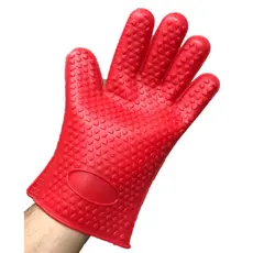 Luva de cozinha térmica Forno Churrasco lavável silicone 5 dedos vermelha anti calor Auxiliar 230 graus