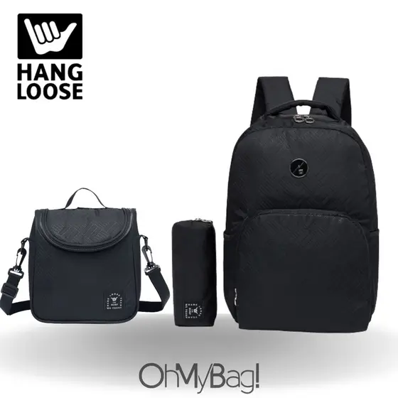 Kit Escolar Mochila Hang Loose Resistente Estojo Reforçado Lancheira Espaçosa 15L