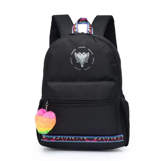 Mochila Cavalera Feminina Escolar Reforçada Chaveiro Pompom
