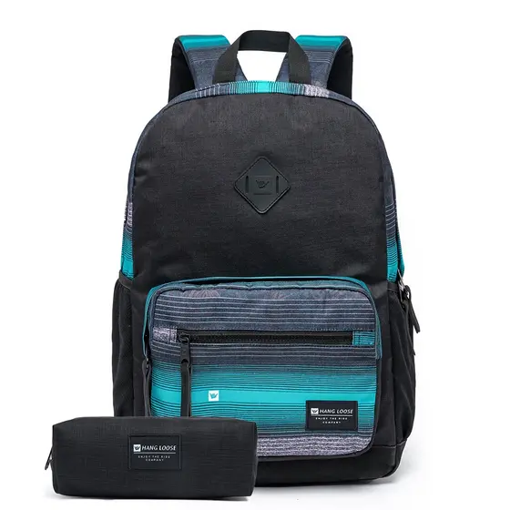 Mochila Espaçosa Escolar Casual Unissex + Estojo Hang Loose Bali Original Reforçado