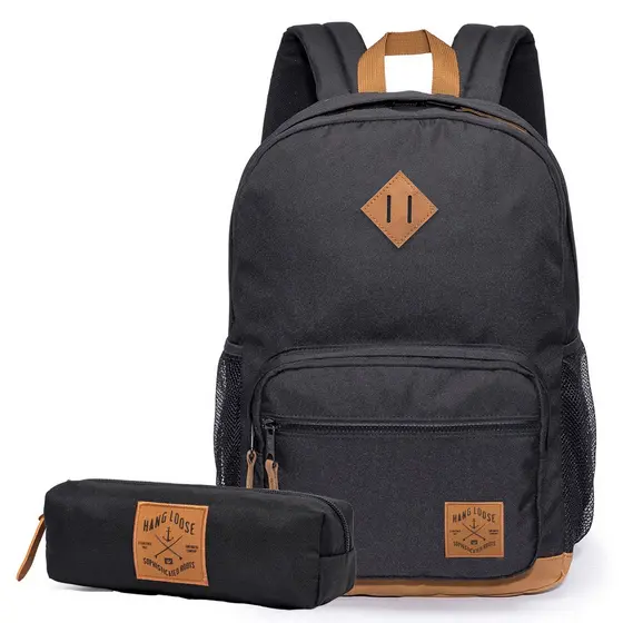 Mochila Estojo Roots Original Preta Hang Loose Casual Escolar