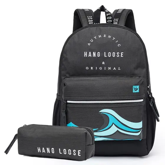 Mochila Hang Loose Escolar Estojo Faculdade Trabalho Espaçosa