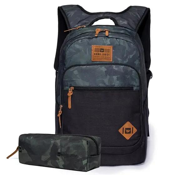 Kit Mochila  Estojo Escolar Camuflado Hang Loose Original