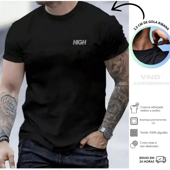 Camiseta Masculina Premium H!G Camisa Estampada 100% algodão Malha 30.1 T-Shirt Roupa H!G