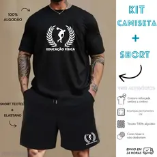 Conjunto Kit Camiseta 100% algodão E Bermuda Tectel Estampado Camisa Masculina Camiseta Short Faculdade EDUCAÇÃO FISICA