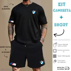 Conjunto KIT Bmw Camiseta algodão E Bermuda Tectel Estampados Camisa Masculina Camiseta Short BMW 3 M