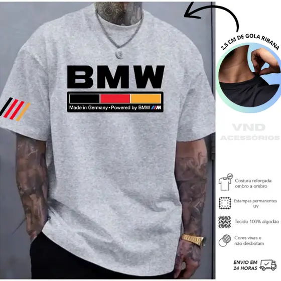 Camiseta Masculina BM Malha 100% Algodão Premium Camisa Envio Imediato Alemanha Carros
