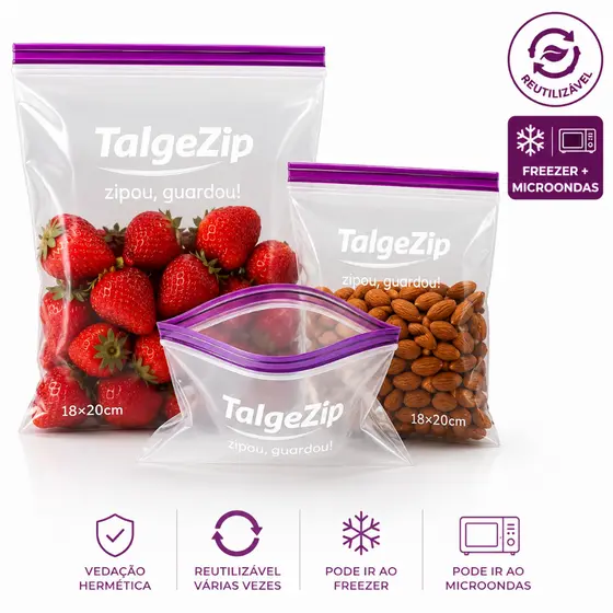 Saco Hermético para Freezer e Microondas com Duplo Fecho ou Slider Fecho de Correr Talge BPA Free
