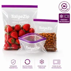 Saco Hermético para Freezer e Microondas com Duplo Fecho ou Slider Fecho de Correr Talge BPA Free