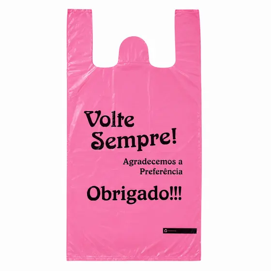 Sacola Plástica Rosa Reforçada (38x50) com Logo Volte Sempre | 100 UNIDADES