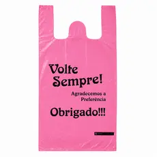 Sacola Plástica Rosa Reforçada (38x50) com Logo Volte Sempre | 100 UNIDADES