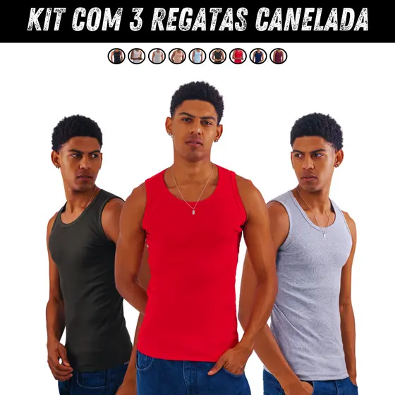 KIT 3 REGATAS Caneladas Alta Qualidade