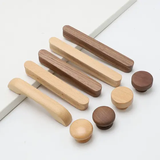 Madeira Handle Cabinet Handle Guarda-roupa Maçaneta Porta Faia Madeira Preto Noz Gaveta Botão E Lidar Com Madeira Original Solid Armário Handle