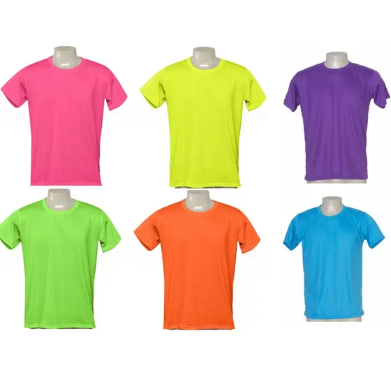 Camisas Cores Neon 100% Poliester- Adulto- BRILHA LUZ NEGRA