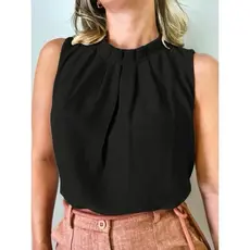 Blusa Feminina Social Regata Gola Alta Com Botão Na Costa
