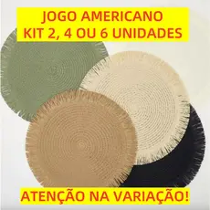 JOGO AMERICANO REDONDO 38CM TRANÇADO BORDA DESFIADO MESA JANTAR KIT 2, 4 OU 6 PEÇAS ELEGANTE