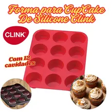 Forma De Silicone Clink 150G CupCake Bolo 29x23Cm 12 Cavidades Doces Multicolorido Molde
