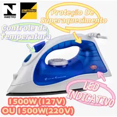 Ferro De Passar A Vapor Premium 127V OU 220V 1500W Com LED Indicativo