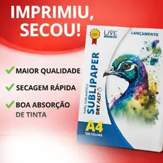 Papel Sublimatico Secagem Rápida Para Sublimação Live Sub 100 Folhas A4