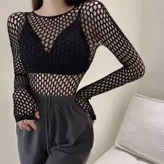 Blusa Manga Longa Em Tela Arrastão