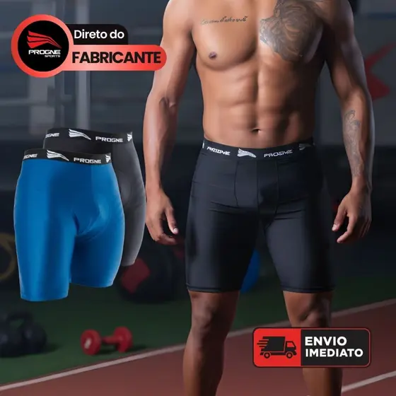 Bermuda Termica Masculina Compressao - Poliamida - Progne Sports - Zero Transparencia - Futebol Treino Corrida Crossfit