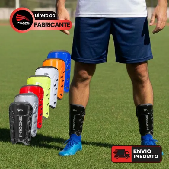 Caneleira Adulto Sem Tornozeleira Iron Progne Sports - Proteção Profissional Campo Futsal Society - Futebol Treino Jogo