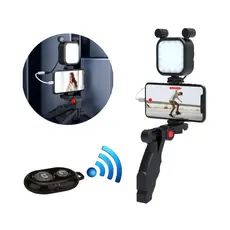 Kit Gravação Iluminador com Microfone Mini Tripé 10cm Suporte para Celular e Controle Mamen 11-LM
