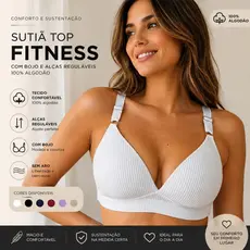 Sutiã Top Fitness com Bojo Alças Reguláveis 100% Algodão