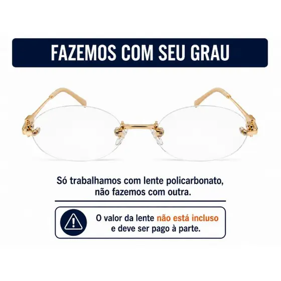 Óculos Sem Aro Feminino Dourado Premium Leve Elegante Confortável